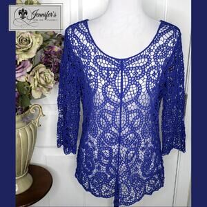 3/$25 Adiva NWT Women's Blue Lacy Crochet Summer Sweater